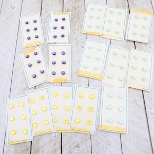 6mm Buttons, on Cards, Baby Buttons, Doll Clothes, Vintage Buttons, Self Shanks, 4 Colors, Purple, Light Blue, Yellow, Peach, Made in Japan