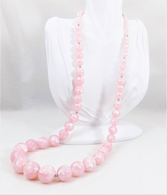 Monet Pink Beaded Necklace, Pastel Pink Swirl Luci