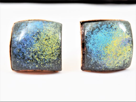 Copper and Enamel Cuff Links, Galaxy Design, Mode… - image 1