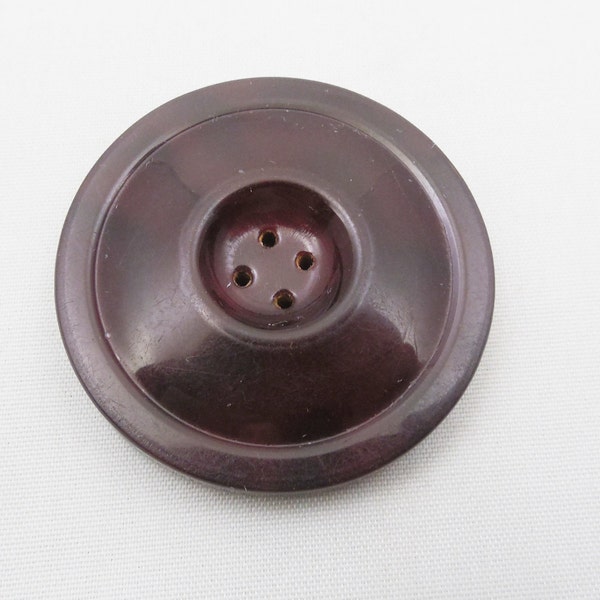 Large Burgundy Brown Button 1 3/4", Vintage Thick Button with Four Holes