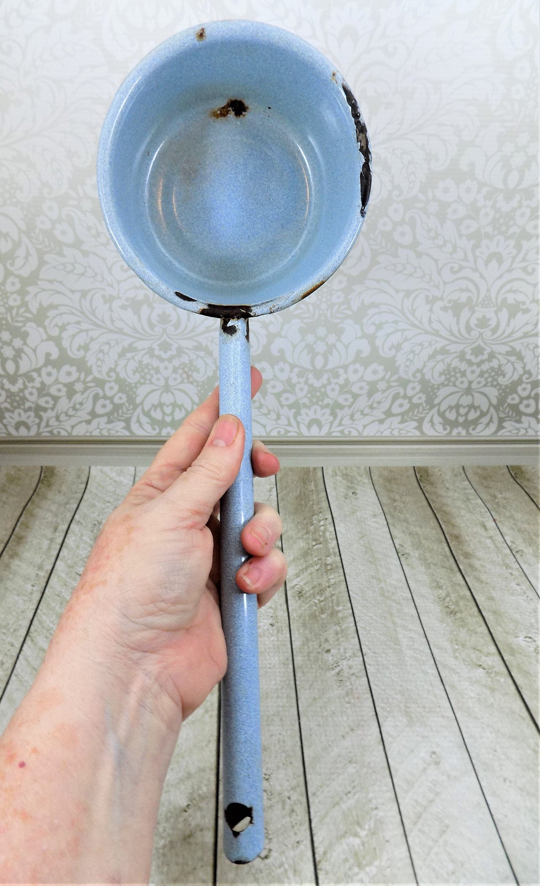 Blue Enamel Ladle Vintage Enamelware Round Ladle Water Etsy