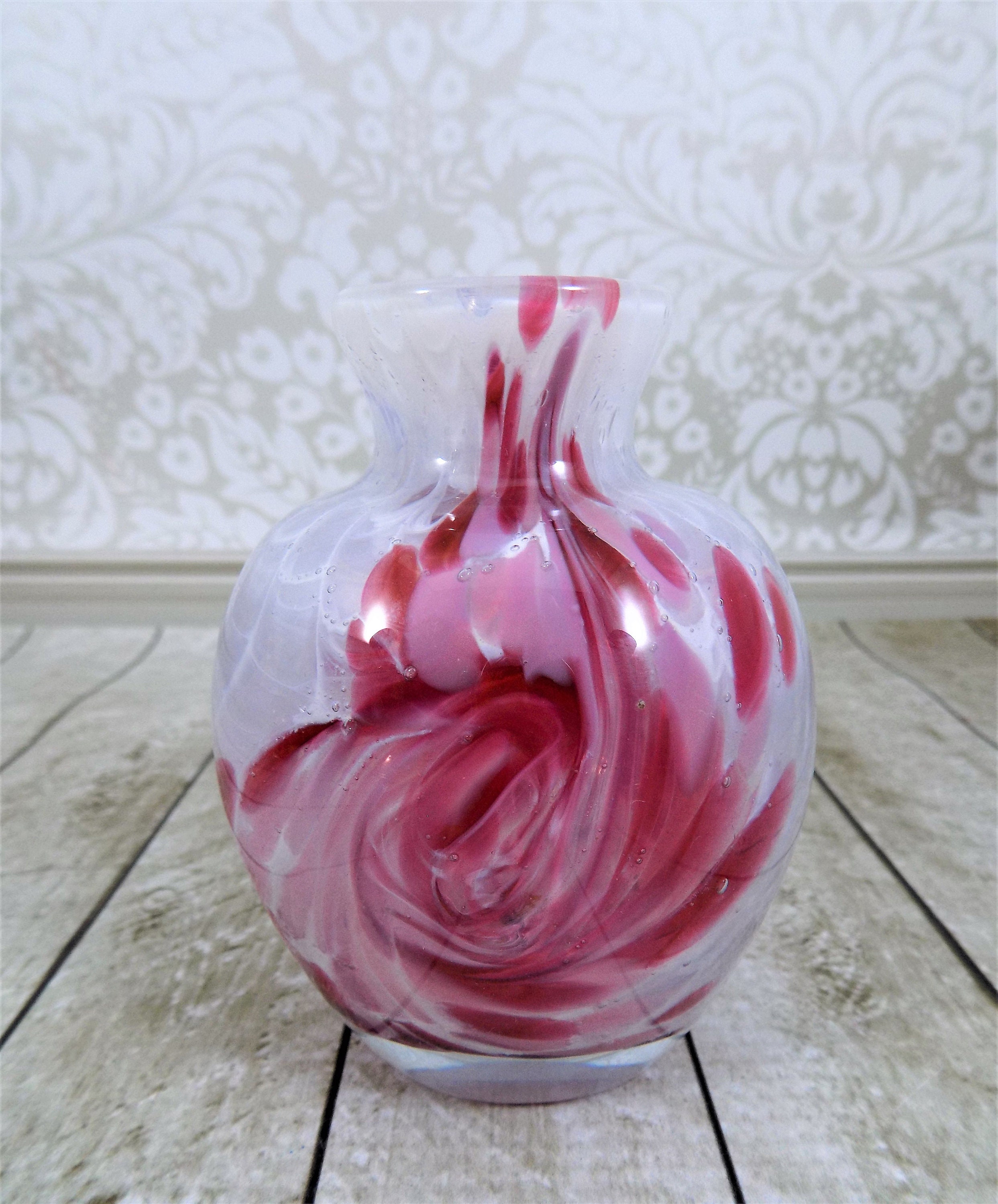 Red and White Art Glass Bud Vase Double Hand Blown Clear Etsy