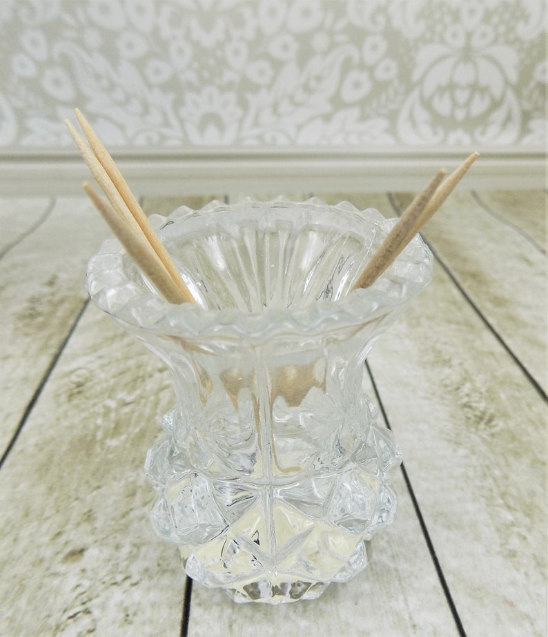 Lead Crystal Toothpick Holder Pressed Glass Artmark Label Etsy