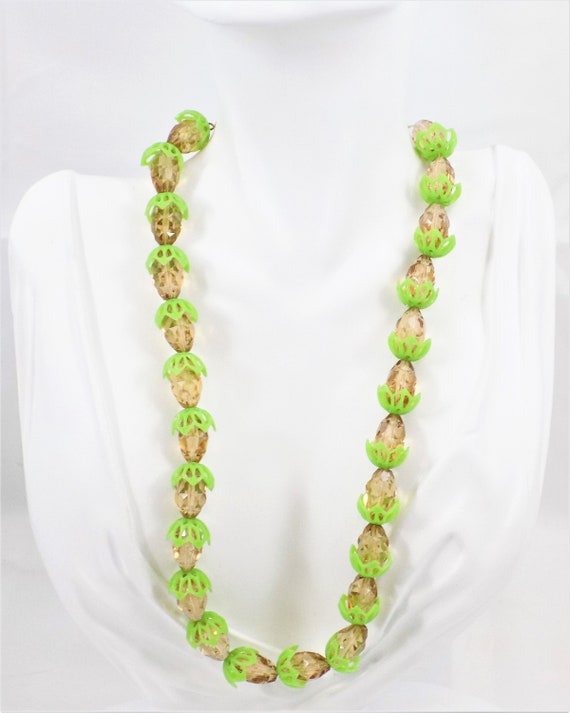 West Germany Green and Pink Necklace, Lucite Peta… - image 2