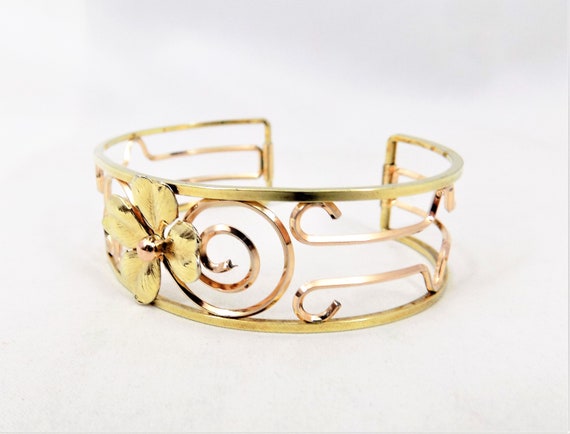 Krementz Cuff Bracelet, Two Tone Gold, Gold Overl… - image 2