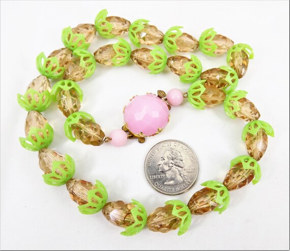 West Germany Green and Pink Necklace, Lucite Peta… - image 9