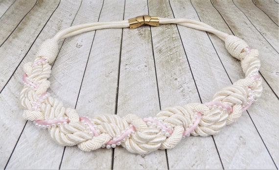 Vintage pink white braided chord belt NOS 90s Vintage Braided Rope Belt size M/L Pink & White  main image 3