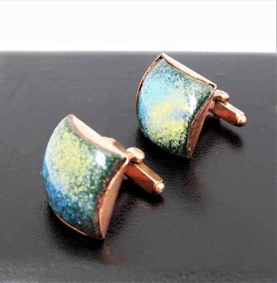 Copper and Enamel Cuff Links, Galaxy Design, Mode… - image 4