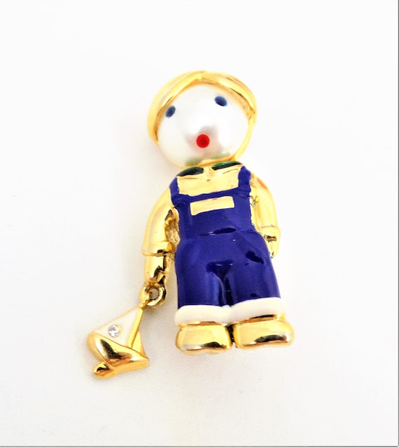 Bijoux Stern Boy Brooch, Blue Overalls, Enamel, St