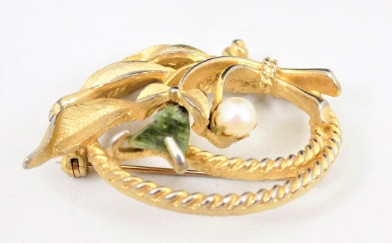 Sarah Coventry, Jade and Pearl Brooch, Gold Tone,… - image 5