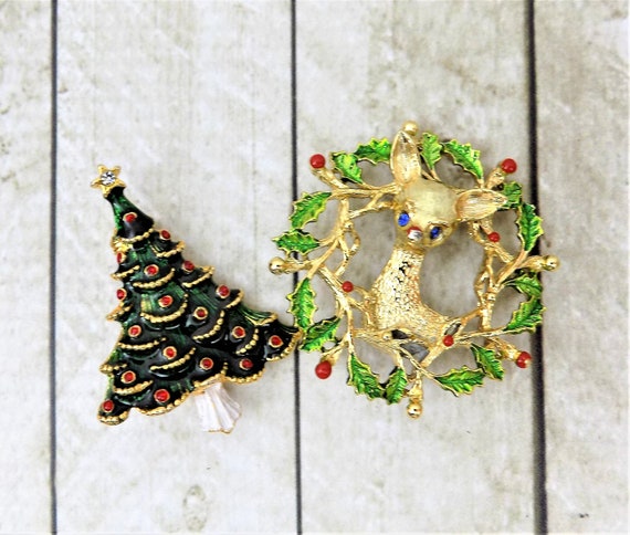 Vintage Enamel, Christmas Brooches, Gerrys Reinde… - image 1