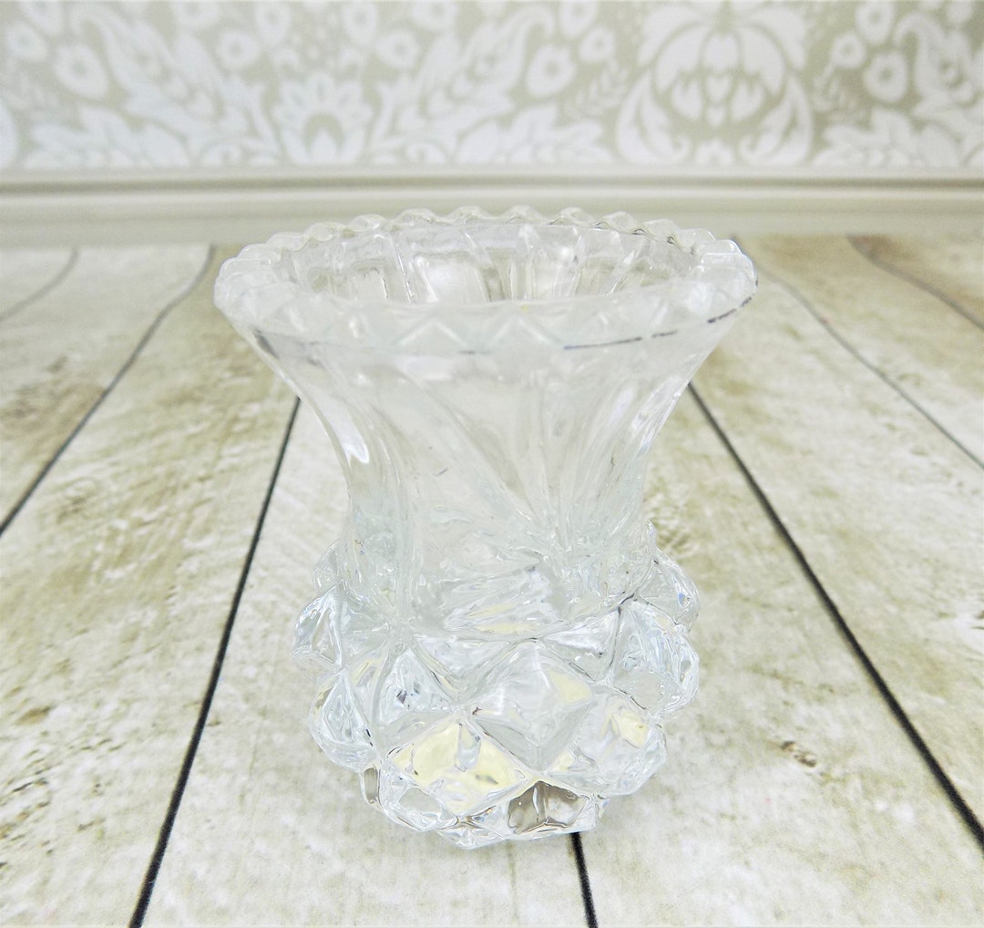 Lead Crystal Toothpick Holder, Pressed Glass, Artmark Label, Kitchen