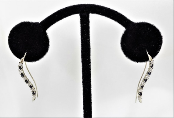 14k White Gold, Ear Climbers, Cubic Zirconia, Blue