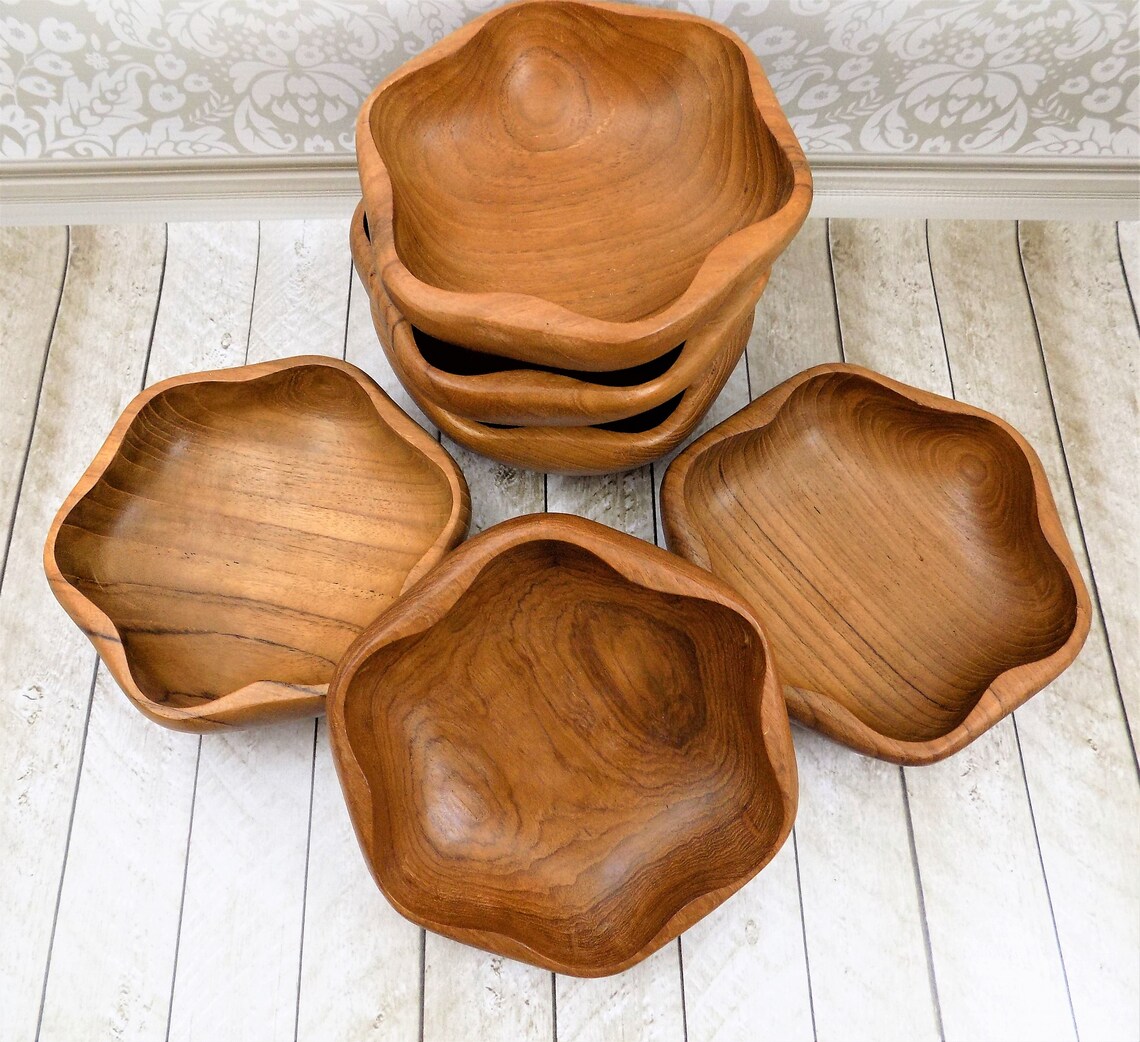 Teak Salad Bowls Individual Wood Bowls Made in Thailand Etsy