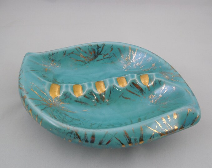 Turquoise Ashtray 8 3/4 Vintage Ceramic Atomic Ashtray Etsy