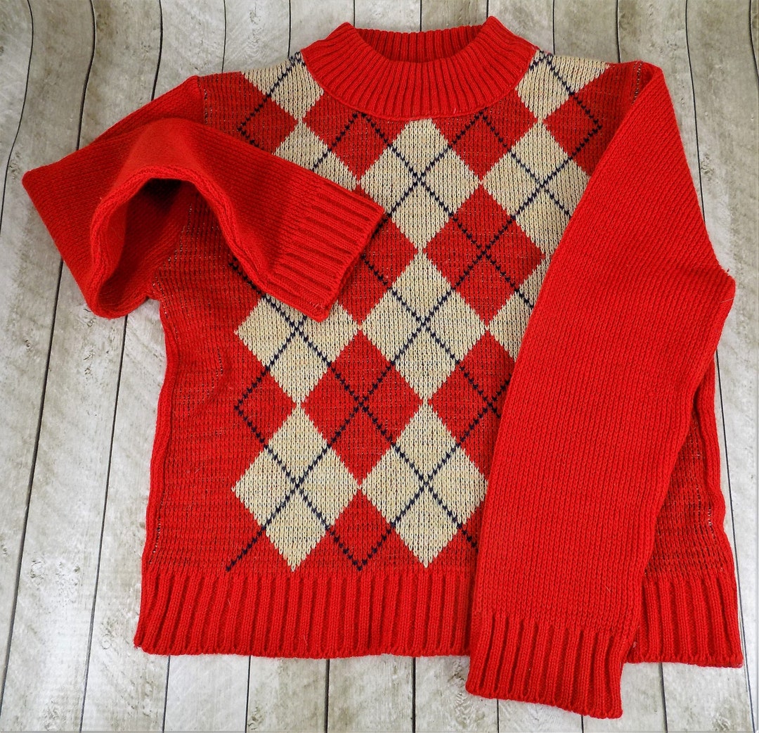 Boy's Argyle Sweater 3T/4T Toddler Red and Tan Preppy - Etsy