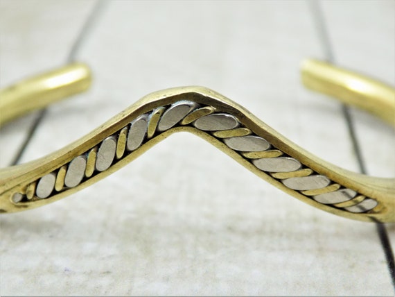 Brass V Cuff Bracelet, Tubular V Design, Brass an… - image 2