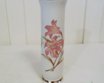 Porcelain Bud Vase from Japan 6 3/4", Hand Painted Bud Vase with Butterfly and Flowers, Newer Vintage Character Marks, China Bud Vase