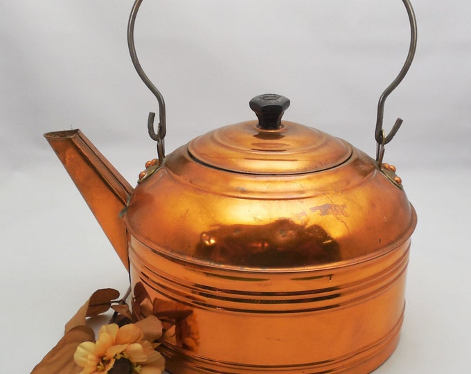 Revere Copper Tea Kettle 10 1/2 Wide, Vintage Copper on Tin Revere