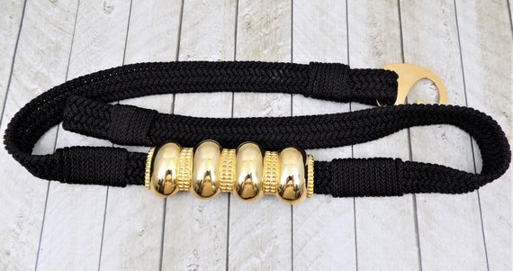 Black Corded Belt, Gold Tone Embellishment, Hook … - image 8