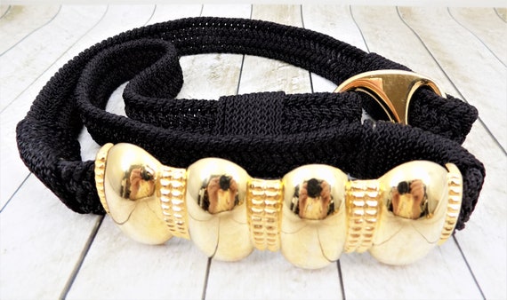 Black Corded Belt, Gold Tone Embellishment, Hook … - image 4