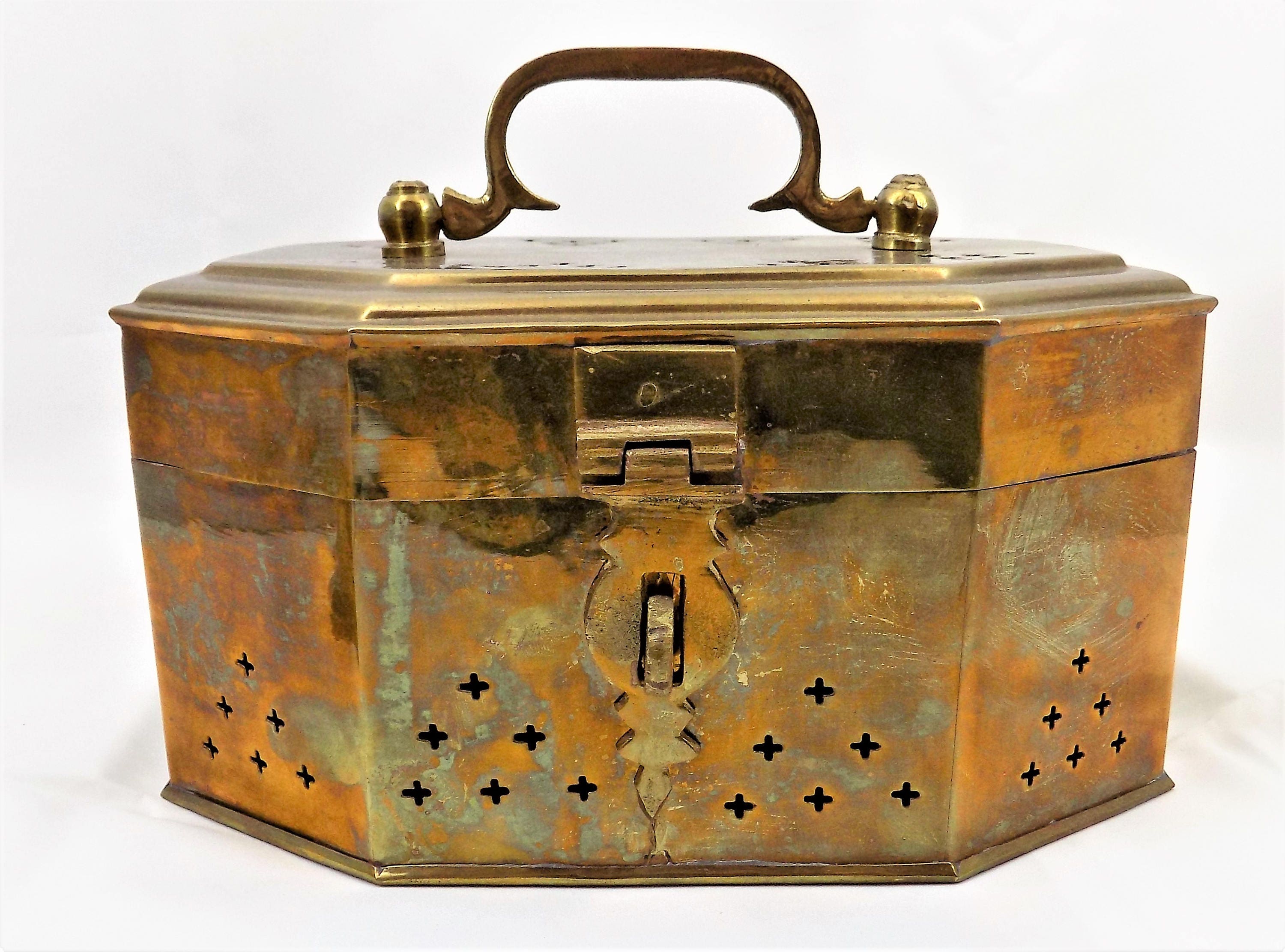 Large Brass Cricket Box Hinged Lid With Handle Vintage Home Zoom