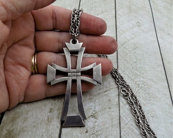 Gothic Cross Pendant, Silver Tone, Kelly Waters, Large Cross Pendant, 24 Inch Chain