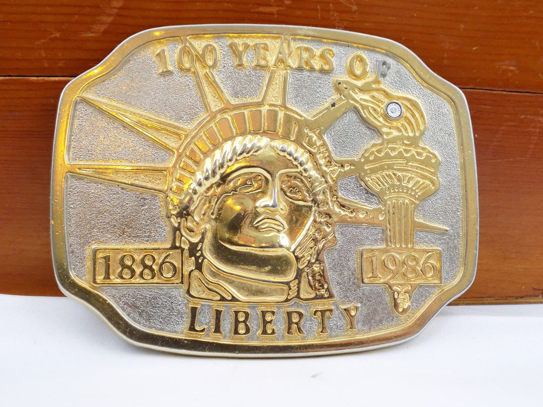 Statue of Liberty Belt Buckle, Gold and Silver Tone, 100