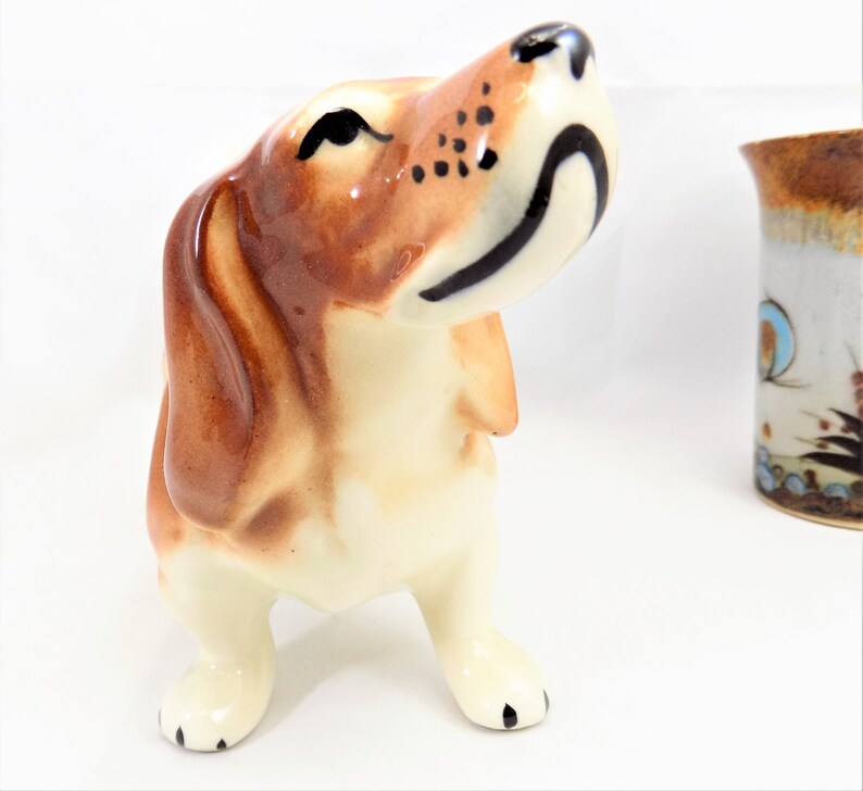 Ceramic Basset Hound Dog Figurine Brown and Black | Etsy