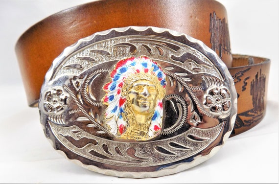Native American headress Belt Buckle VINTAGE NATIVE AMERICAN HEADDRESS 3 main image 2