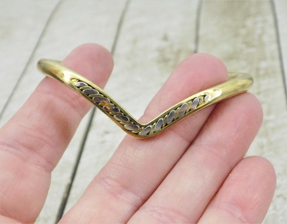 Brass V Cuff Bracelet, Tubular V Design, Brass an… - image 3