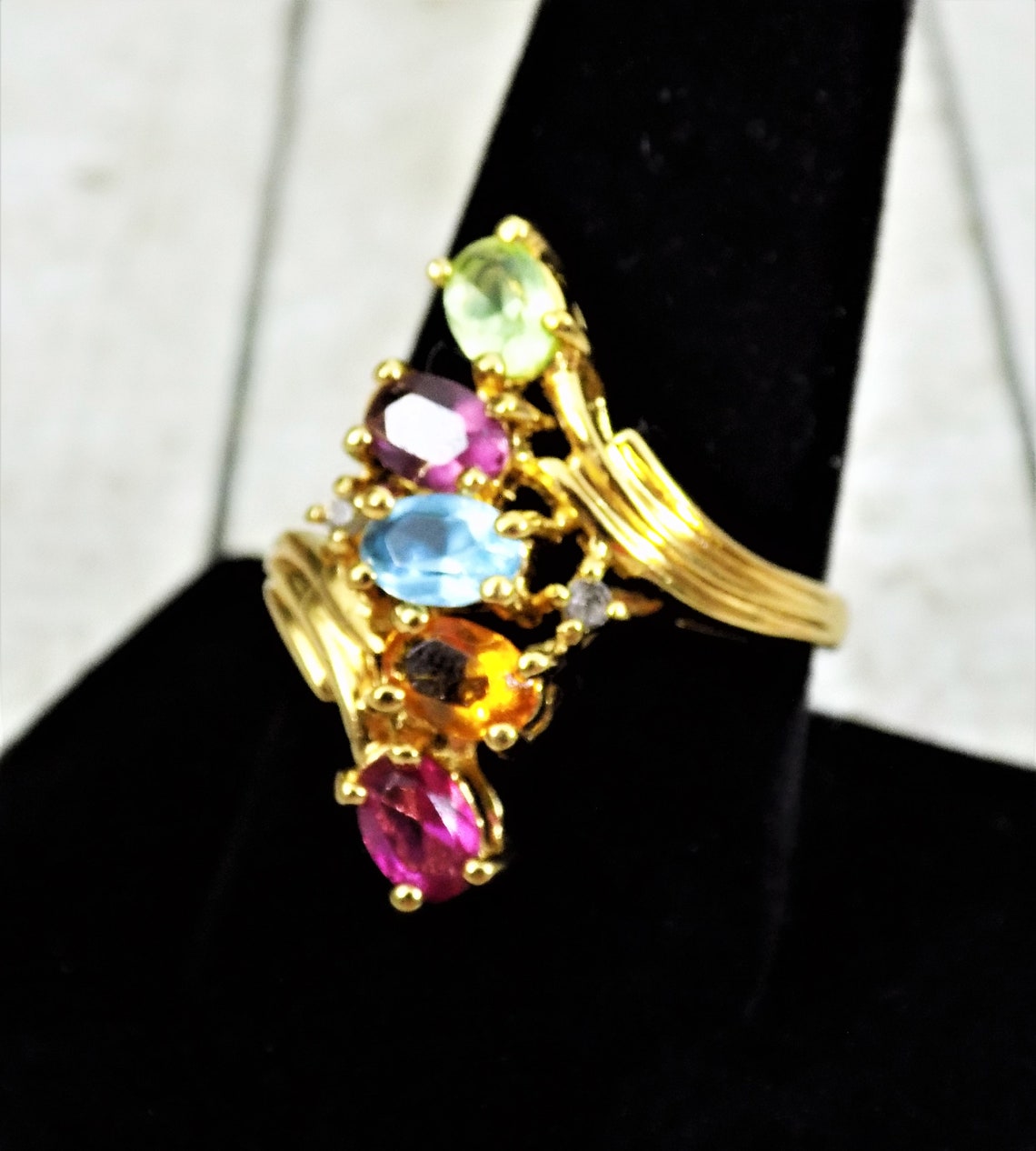 NV Gold Multi Stone Cocktail Ring 5 Crystals Size 10 Marked - Etsy