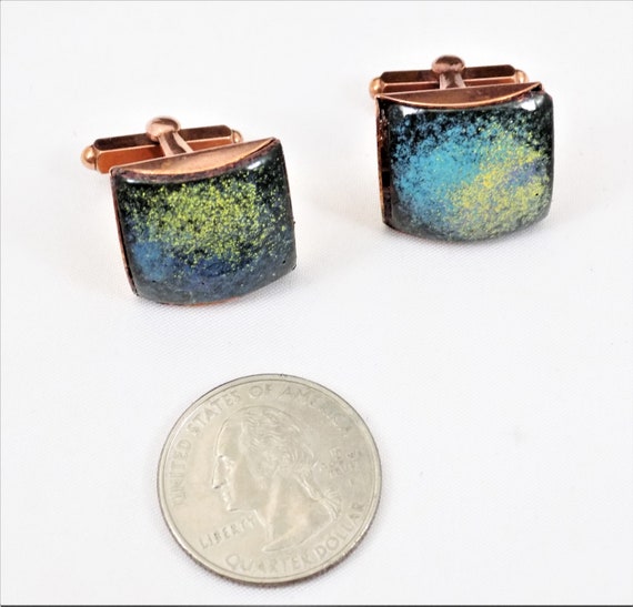 Copper and Enamel Cuff Links, Galaxy Design, Mode… - image 9