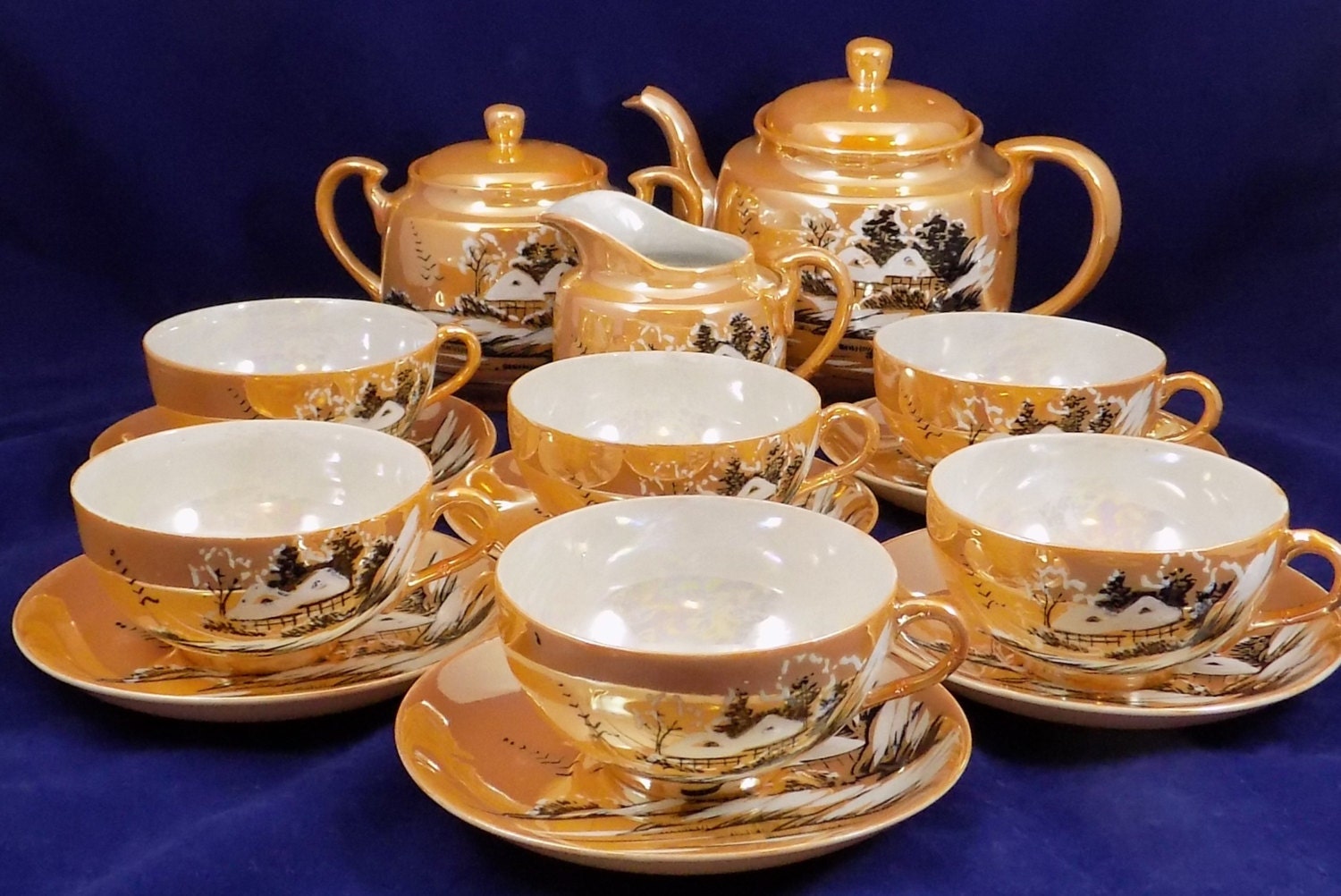 Takito Orange Lustreware Tea Set 17 Piece Japanese Tea Set Etsy