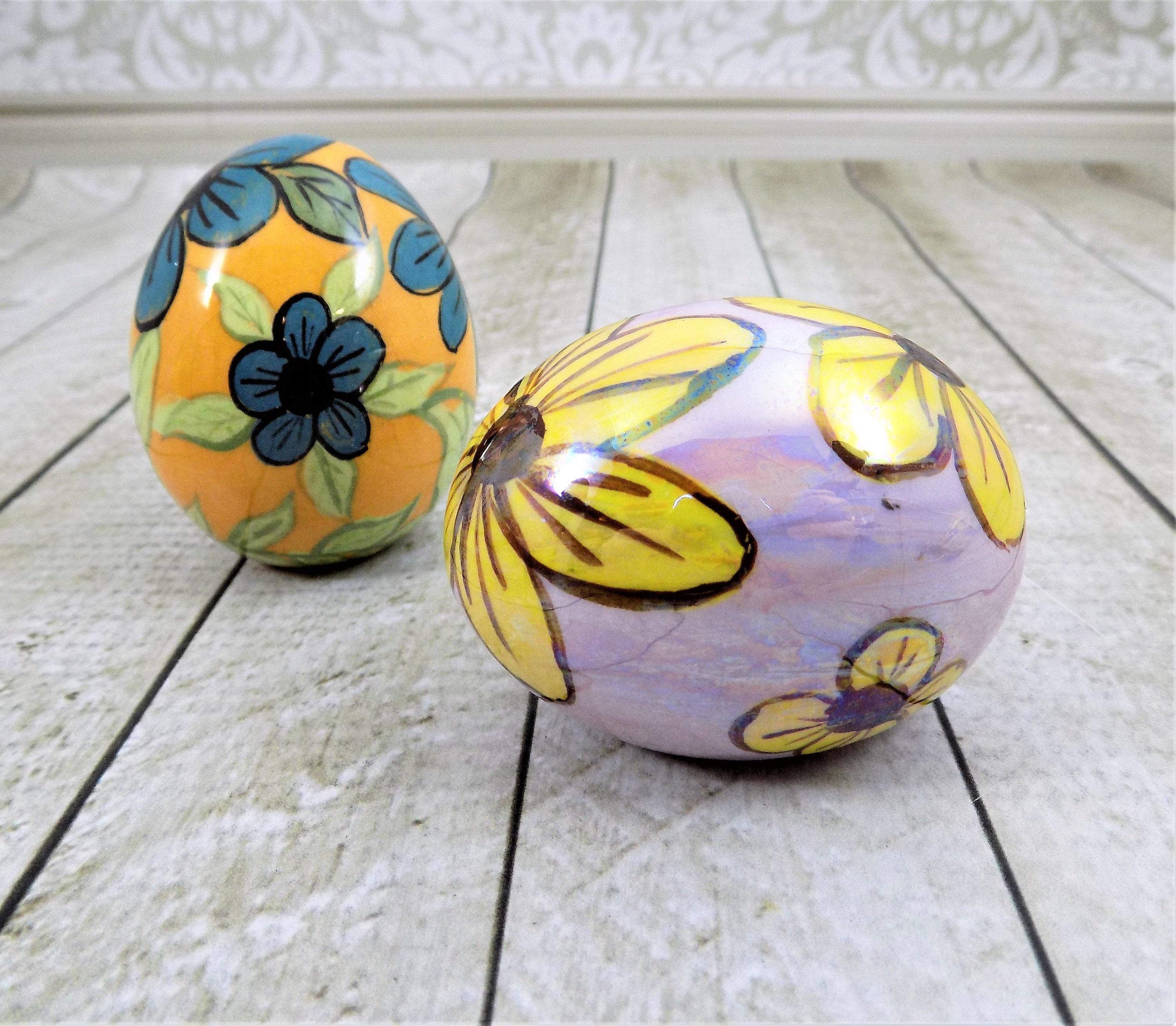 Flower Power Eggs Two Ceramic Eggs Floral Eggs Colorful Etsy