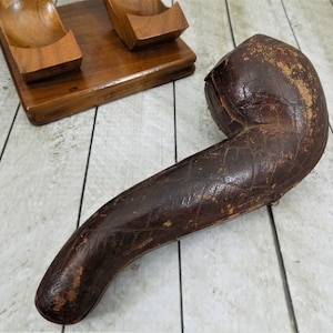Leather Meerschaum, Pipe Case, Worn and Chippy, Reptile Design, Hinged, Velvet Lined, Marked Interior, Vintage Tobacciana