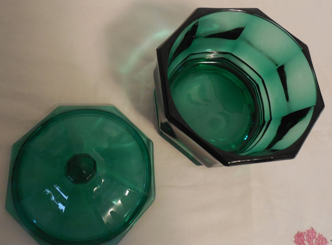 Green Glass Candy Dish 5 1/2 Tall Vintage Dark Green Etsy
