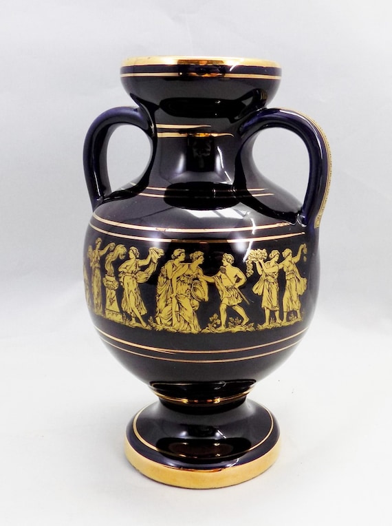 Blue and Gold Greek Vase Made in Rhodos Hand Made 24K Gold Etsy