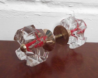Vintage Acrylic Door Knobs, Bronze Base, Soviet Era, Set of 2