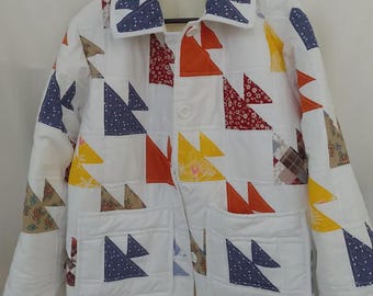 Upcycled Patchwork Quilted Cotton Jacket, Size M-XL