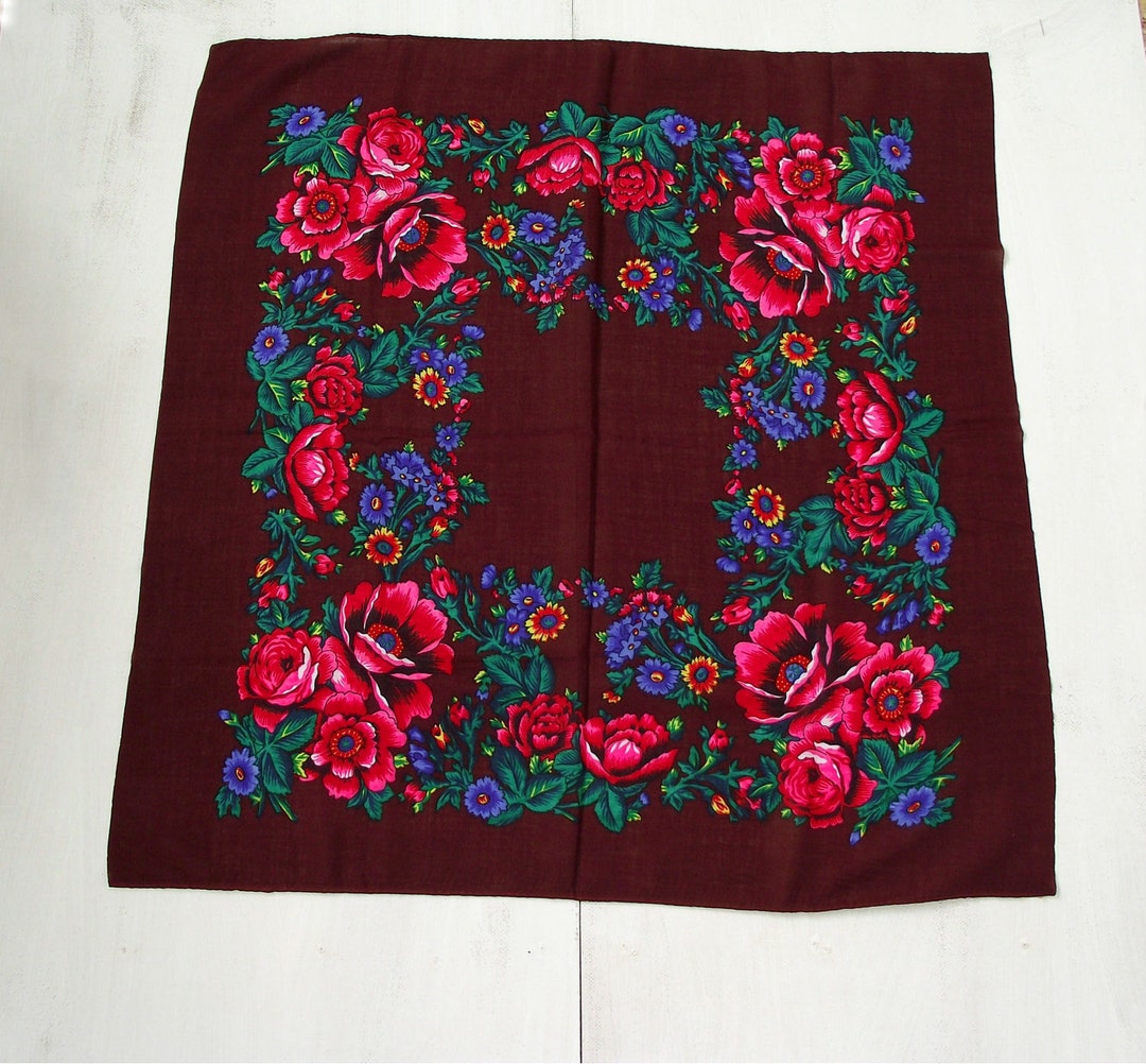 Vintage Floral Scarf Made in USSR Soviet Floral Shawl Dark - Etsy