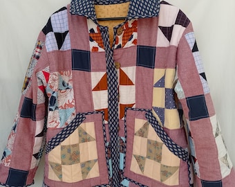 Upcycled Quilted Patchwork Coat, Quilt Jacket, size L \ XL