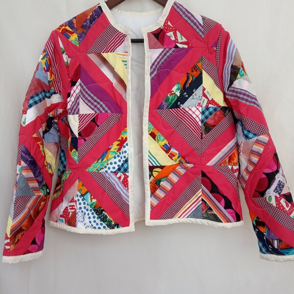 Patchwork Quilted Jacket Cotton Fabric, Multicolor Quilt Coat, Patchwork Coat, Upcycled, size S, M\  Chore Jacket, Сropped Jacket, Ukraine