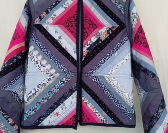 Upcycled Cotton Quilted Patchwork Jacket: Handmade Quilt Coat (S-M-L)