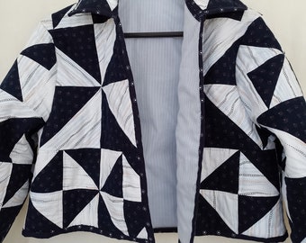 Upcycled Patchwork Quilted Cotton Jacket: Chore Coat, Size S-M