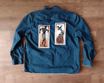 Upcycled Embroidered Denim Jacket: Vintage Boyfriend Style XL