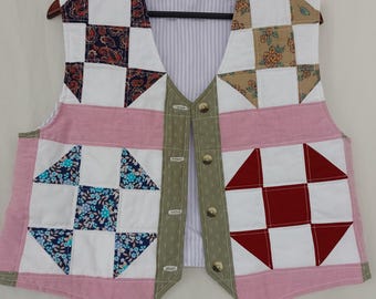 Patchwork Vest,  Quilted Gilet, Size 10 - 12 \M -L