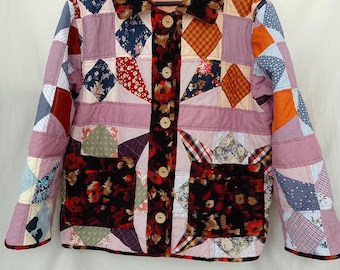 Upcycled Patchwork Coat, Quilt Jacket, size L \ XL