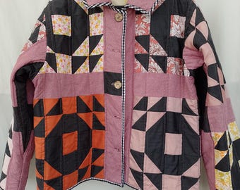 Upcycled Quilted Patchwork Coat, Quilt Jacket, size L\ XL