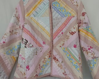 Handmade Patchwork Quilted Jacket: Upcycled Cotton Coat (S-M)